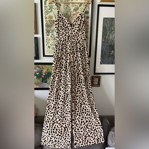 Express leopard print jumpsuit, size S small deep V
